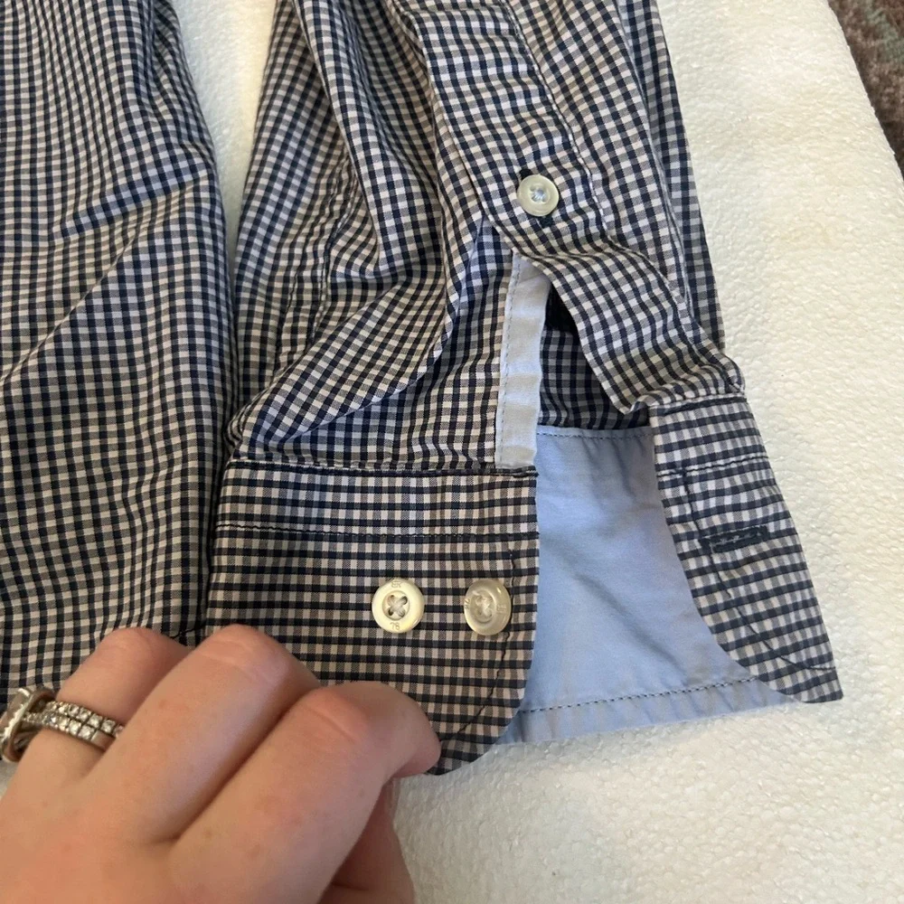 Banana republic black white checkered lux poplin button down shirt